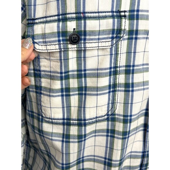 Club Room CR Men’s Shirt Vintage Fit XL Plaid White Blue Green Cotton Pockets - Picture 11 of 16